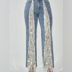 Hot & Delicious Blue Jeans with Silver Fringe